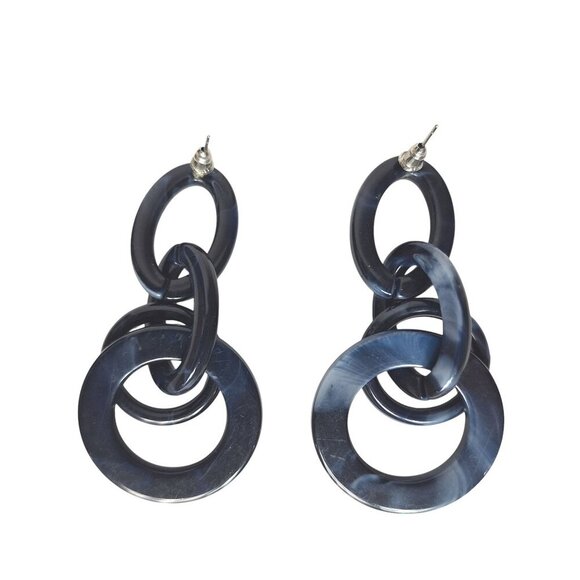 Blue Acrylic Chunky Hoop Earrings Marbled Statement Jewelry - Picture 2 of 2